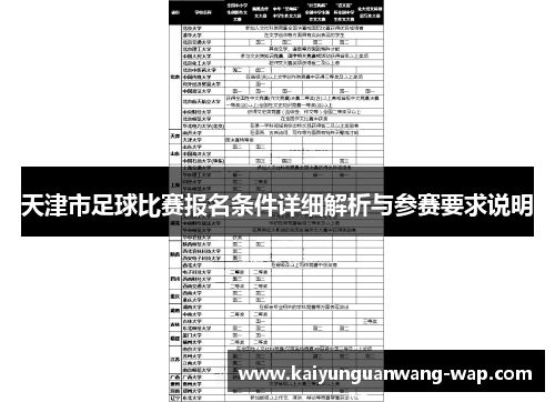 天津市足球比赛报名条件详细解析与参赛要求说明